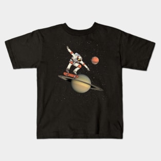 Astronaut Skating Saturn Ring Ramp Kids T-Shirt